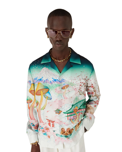 Chemise en twill de soie à manches longues motif floral