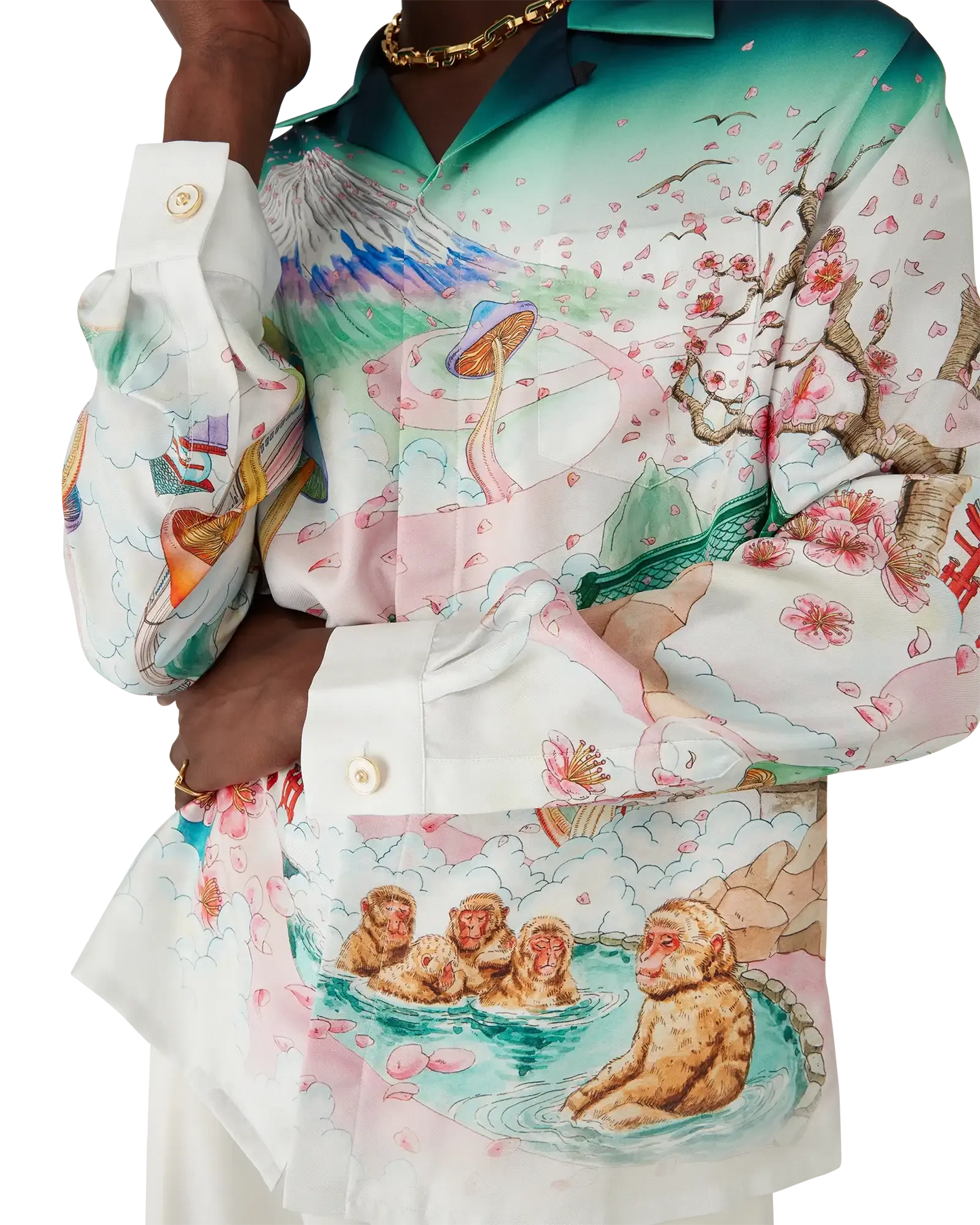 Chemise en twill de soie à manches longues motif floral