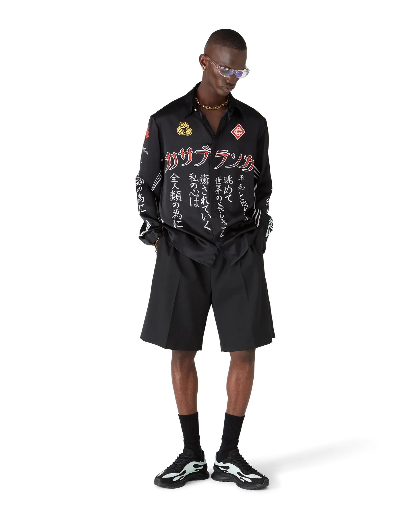 Emblem Long Sleeve  Silk Satin Shirt