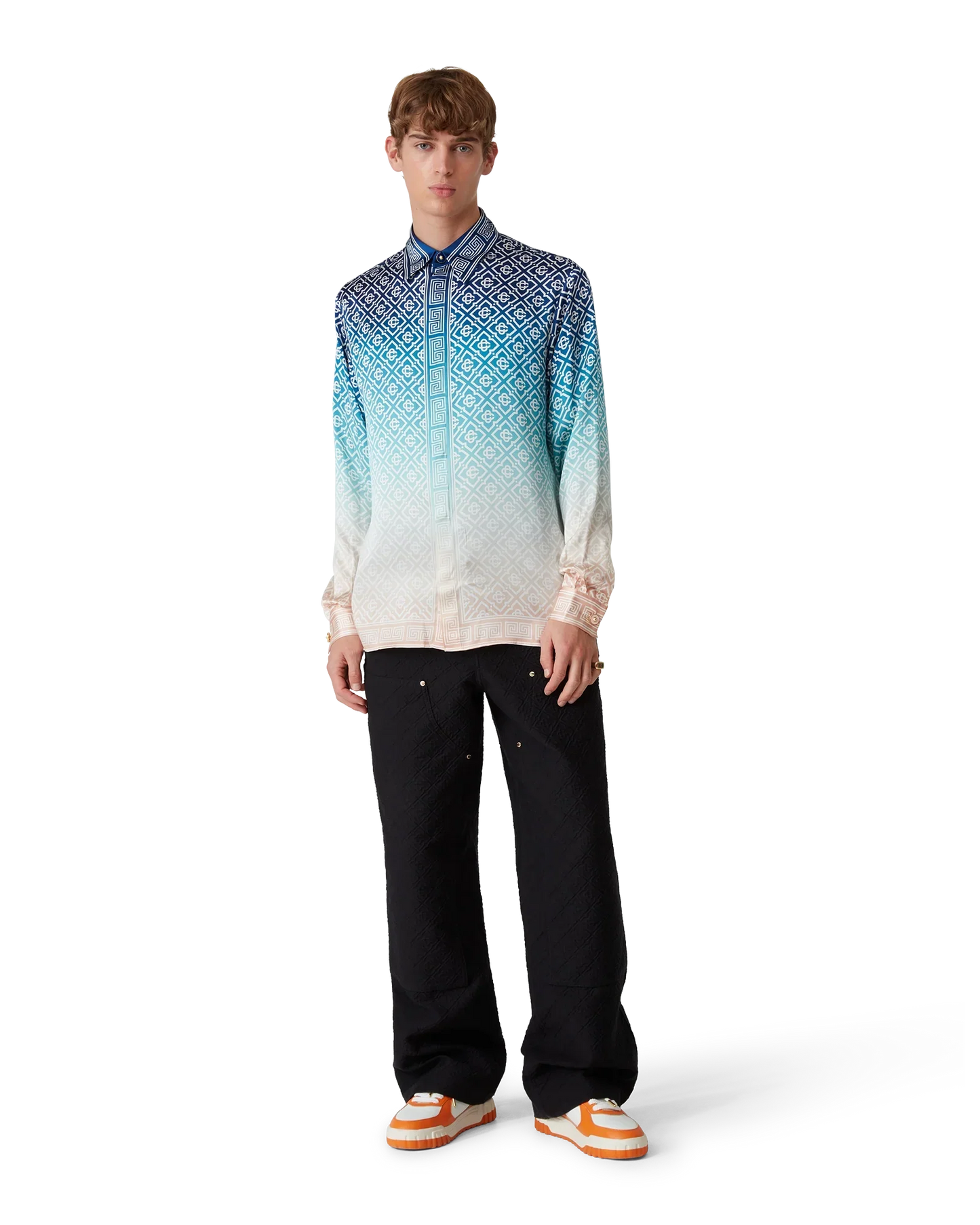 Chemise en soie à manches longues jacquard dégradé