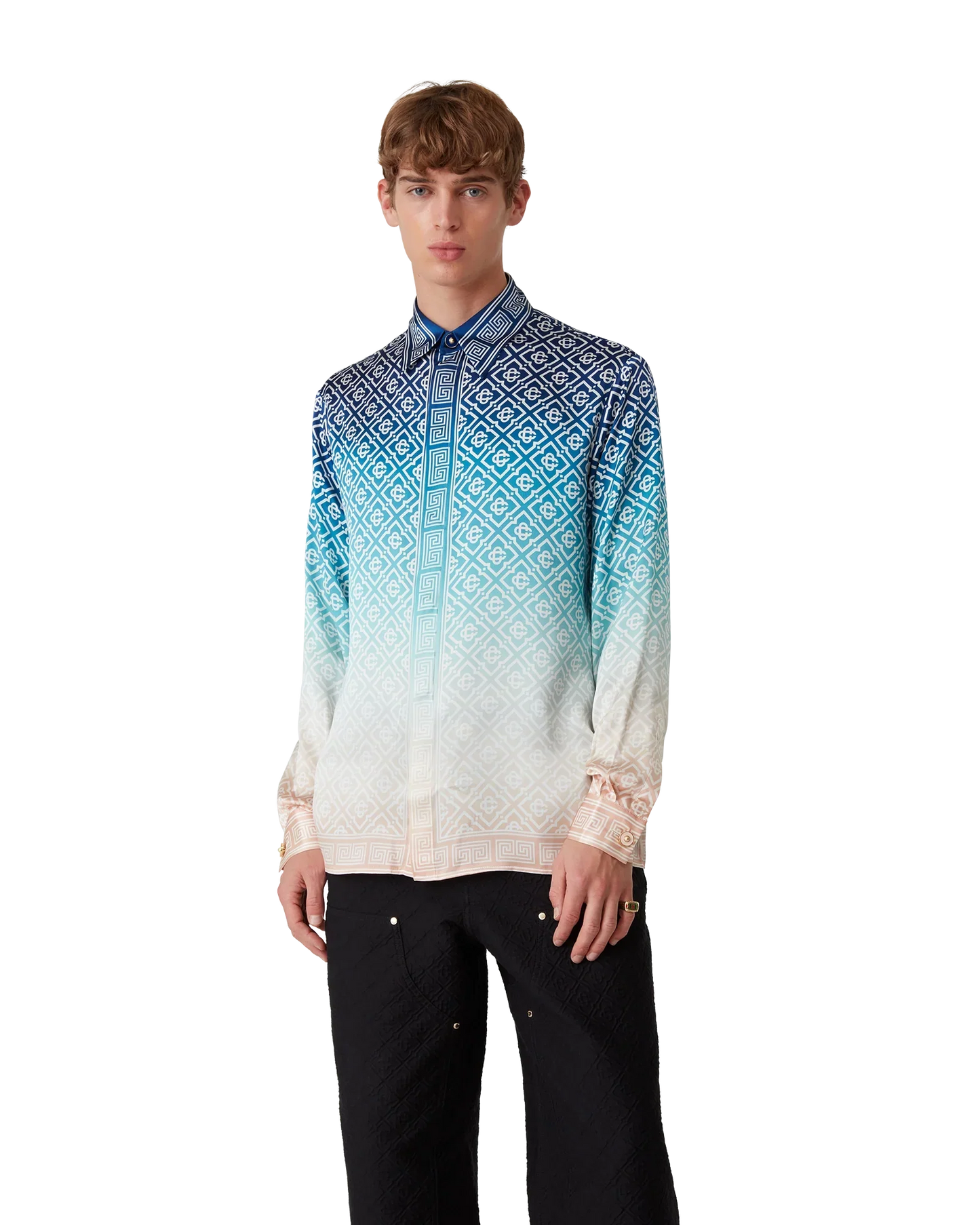 Chemise en soie à manches longues jacquard dégradé