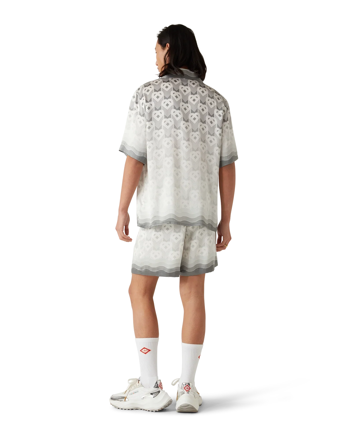 Chemise en soie à manches courtes et monogramme cœur dégradé