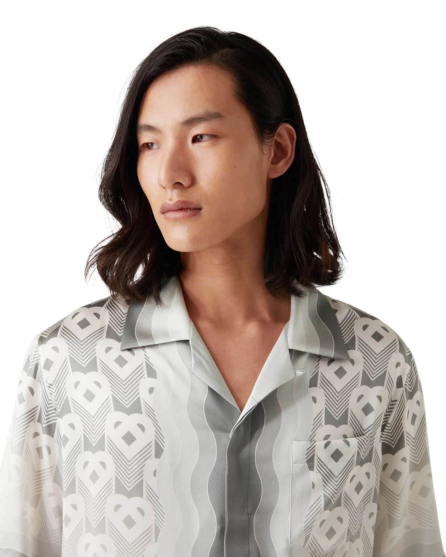 Chemise en soie à manches courtes et monogramme cœur dégradé