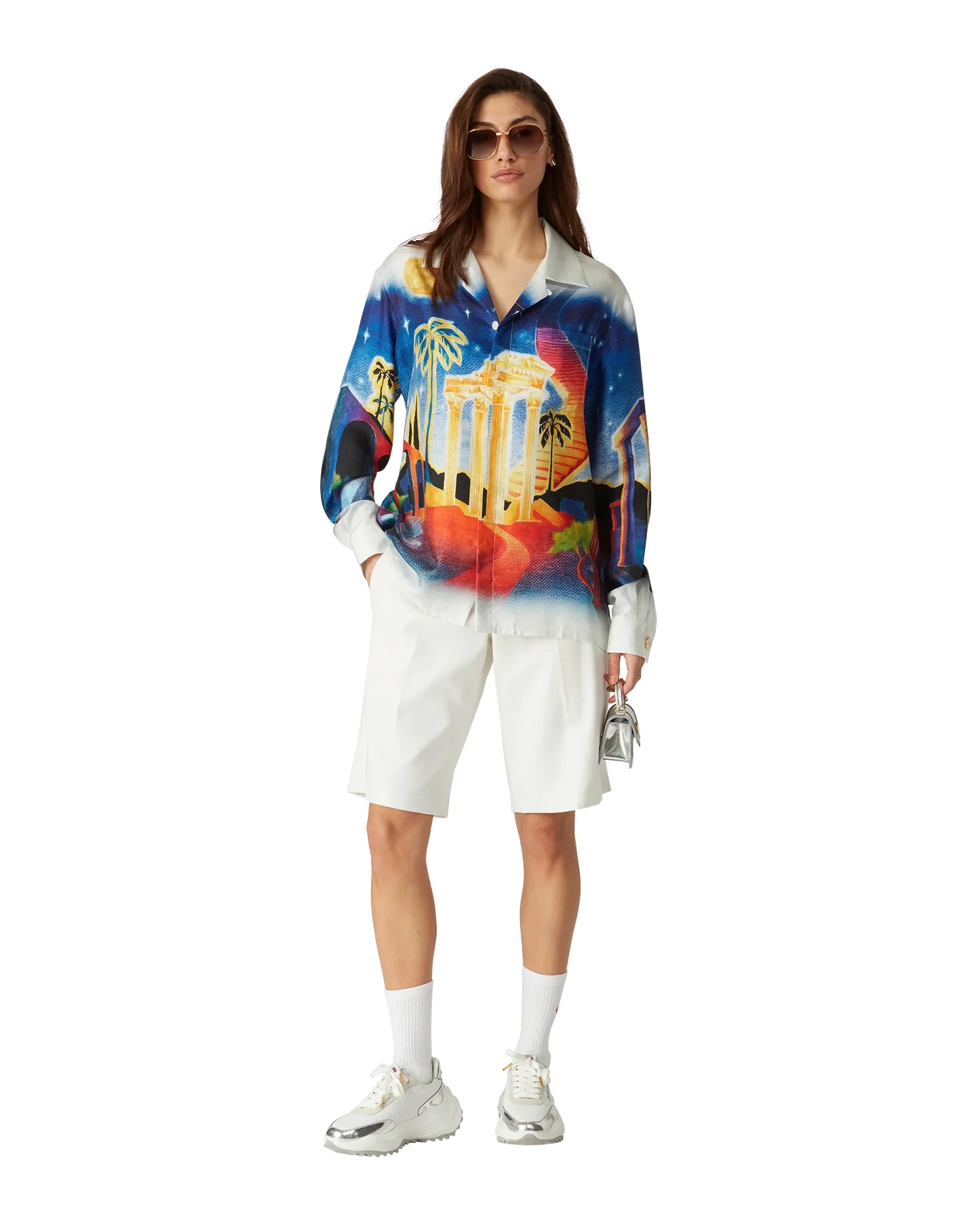Chemise en soie à manches longues Acropole de minuit