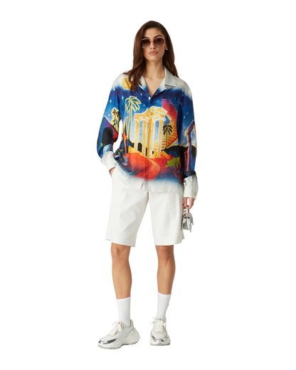 Chemise en soie à manches longues Acropole de minuit