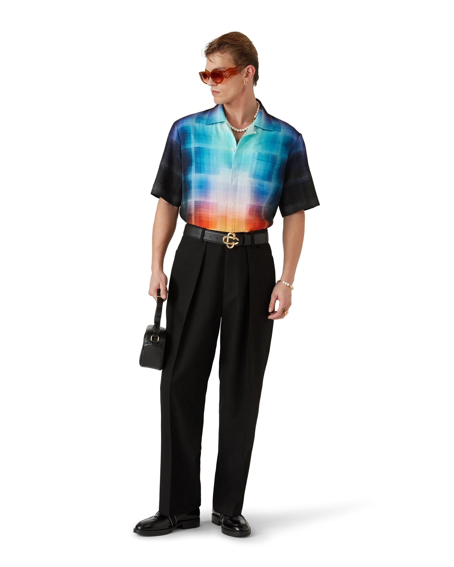 Chemise à Manches Courtes en Mélange de Viscose à Motif Dégradé