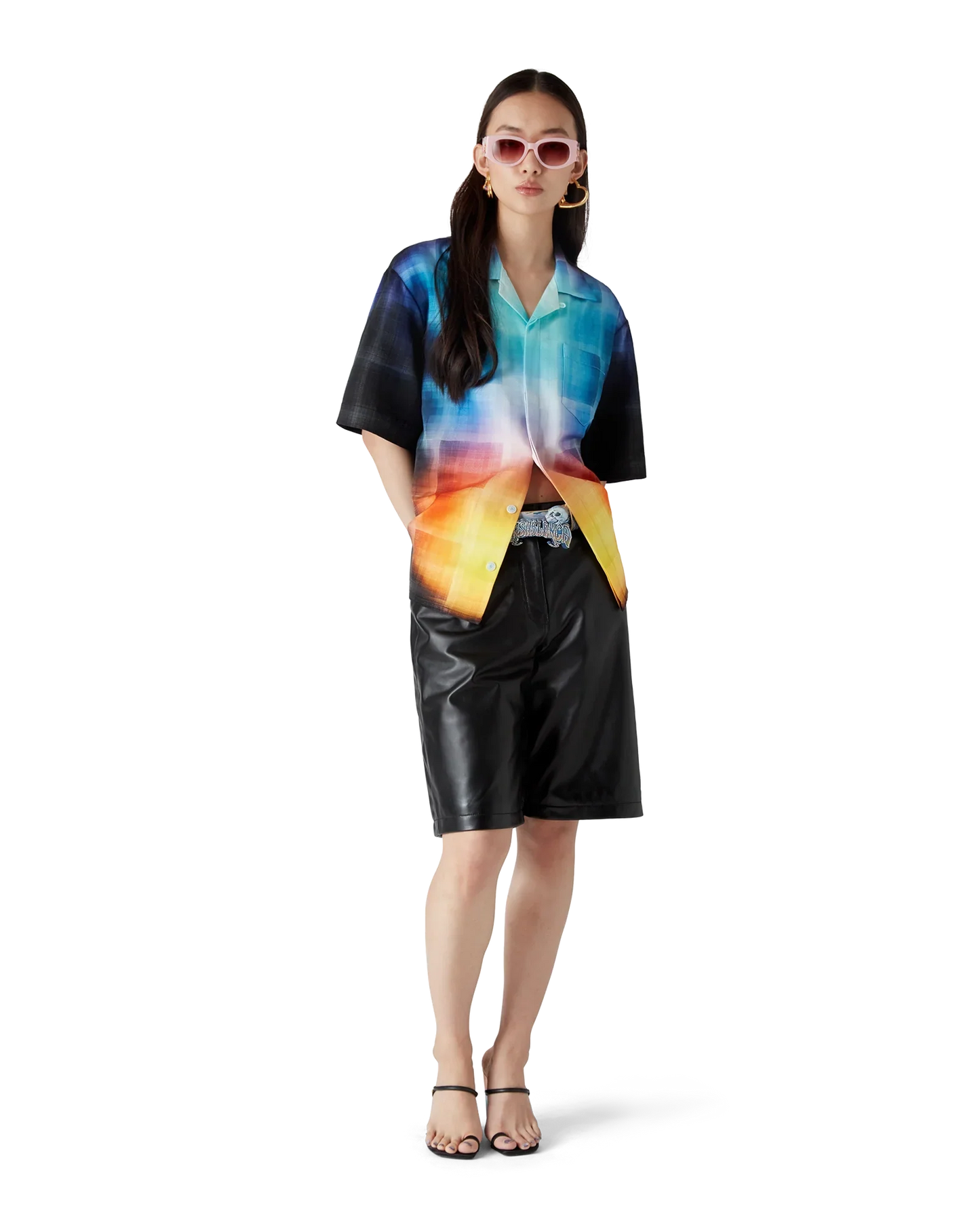 Chemise à Manches Courtes en Mélange de Viscose à Motif Dégradé