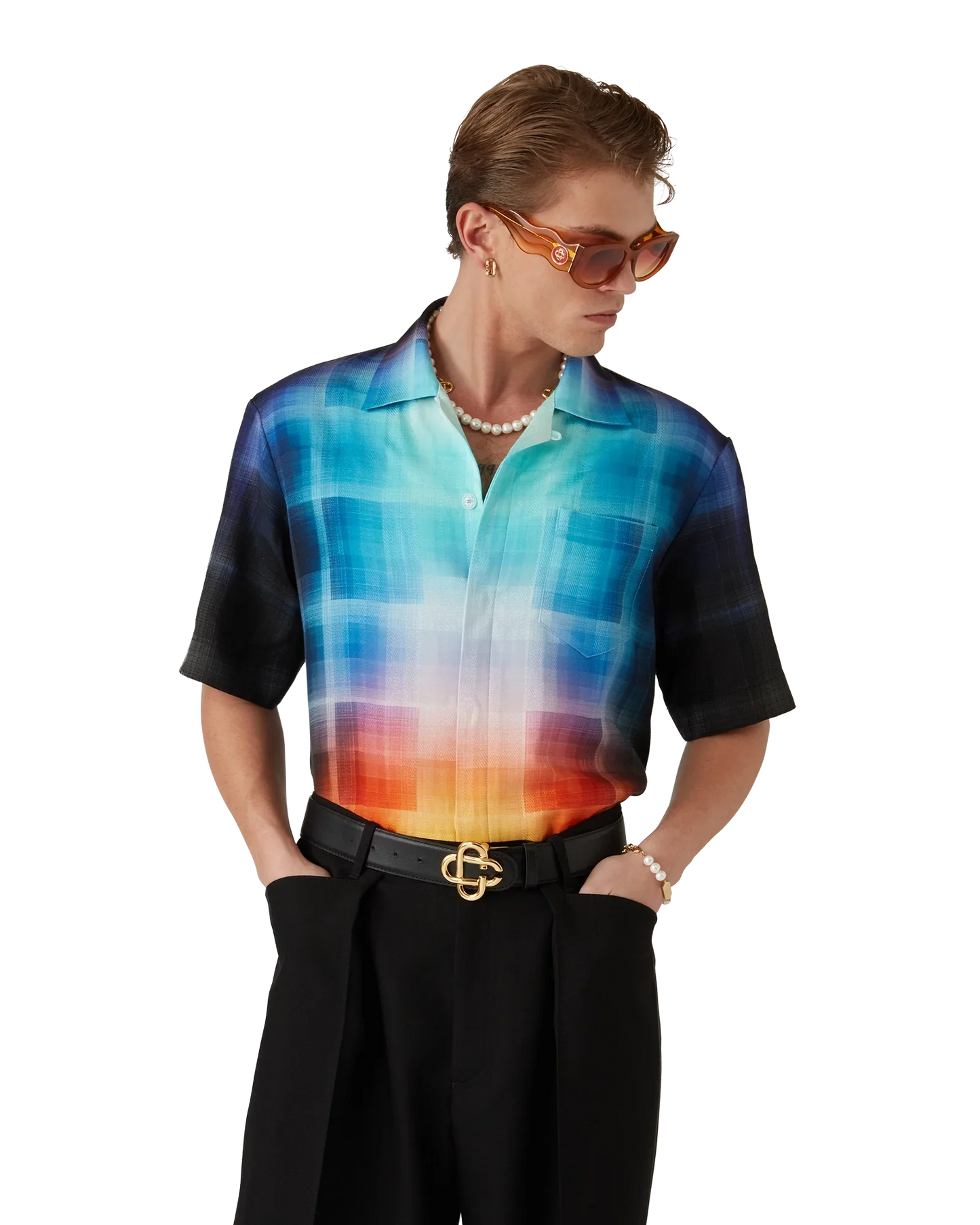 Chemise à Manches Courtes en Mélange de Viscose à Motif Dégradé