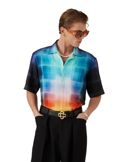 Chemise à Manches Courtes en Mélange de Viscose à Motif Dégradé
