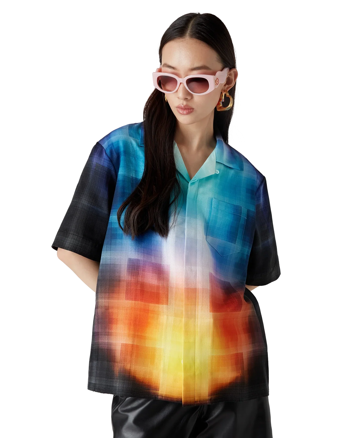 Chemise à Manches Courtes en Mélange de Viscose à Motif Dégradé