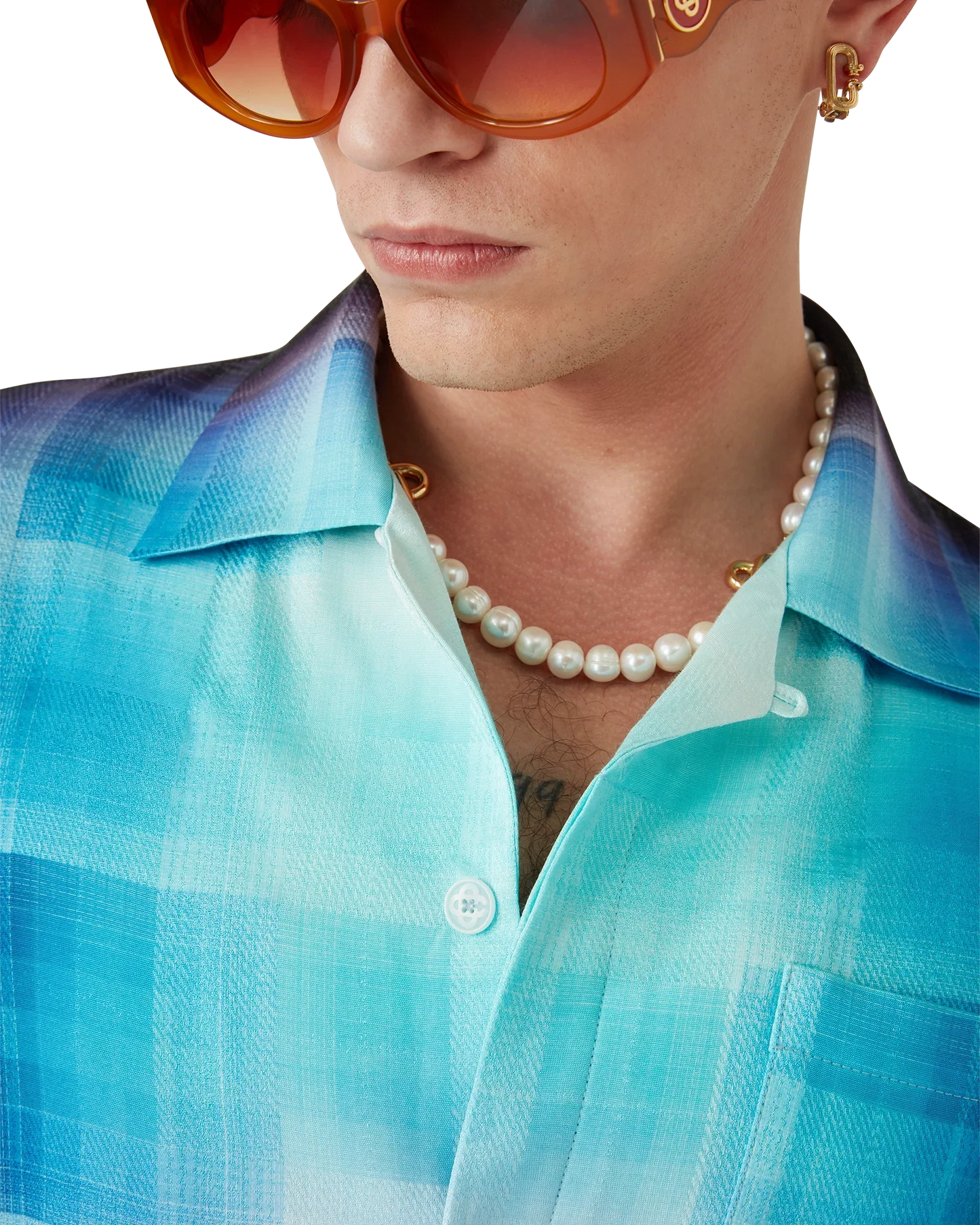 Chemise à Manches Courtes en Mélange de Viscose à Motif Dégradé