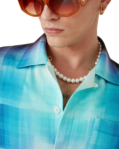 Chemise à Manches Courtes en Mélange de Viscose à Motif Dégradé