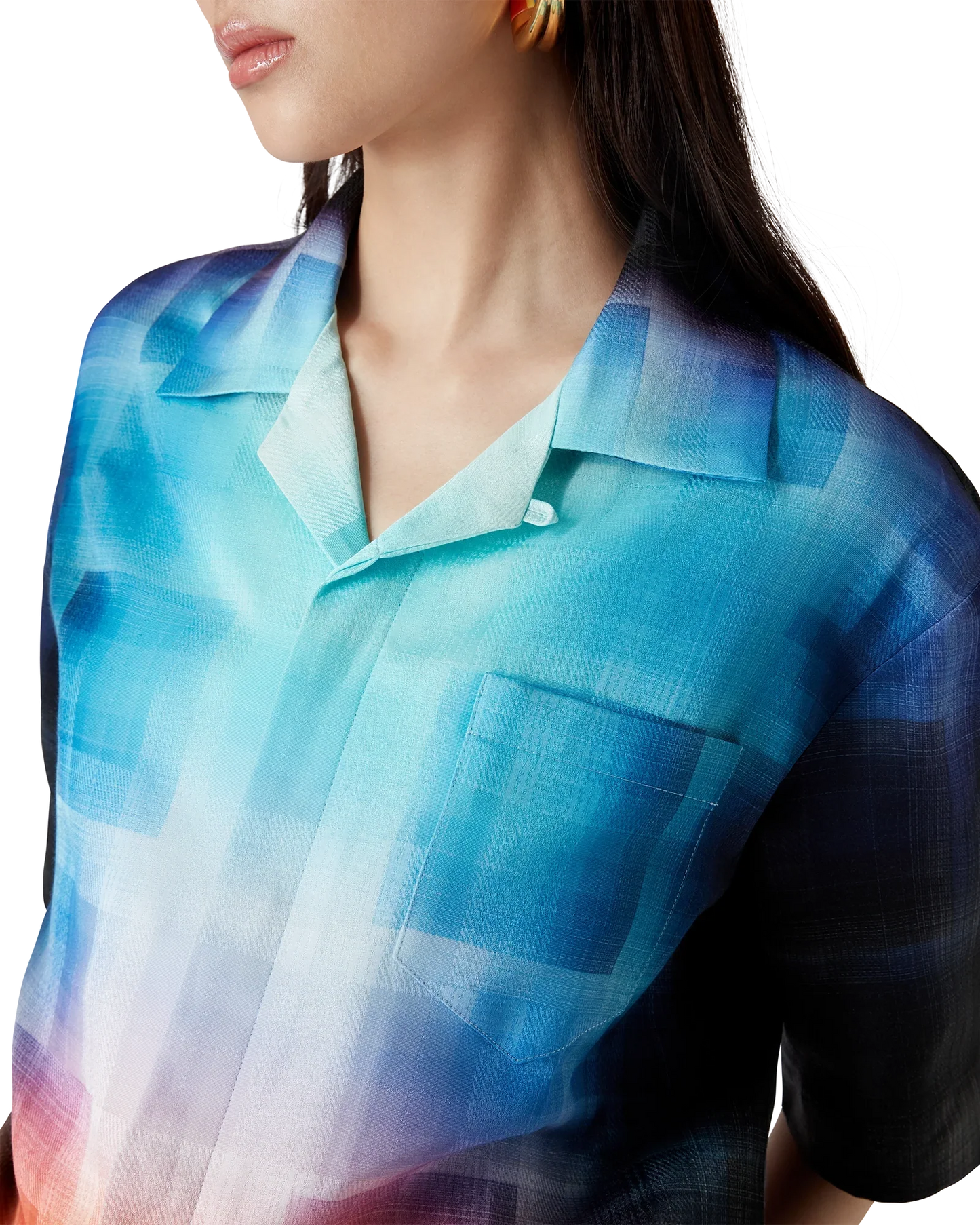 Chemise à Manches Courtes en Mélange de Viscose à Motif Dégradé