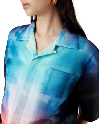 Chemise à Manches Courtes en Mélange de Viscose à Motif Dégradé