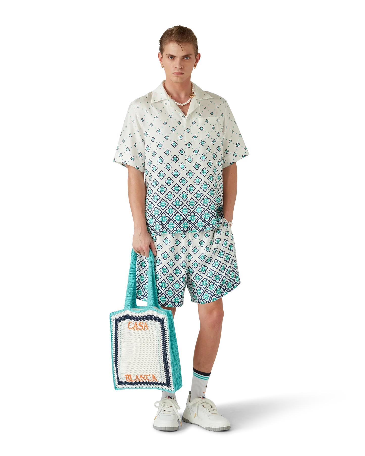 Chemise en soie à manches courtes et monogramme dégradé