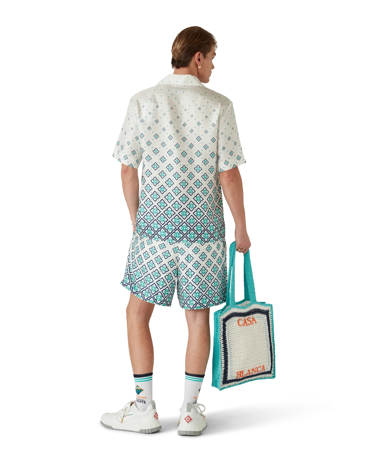 Chemise en soie à manches courtes et monogramme dégradé