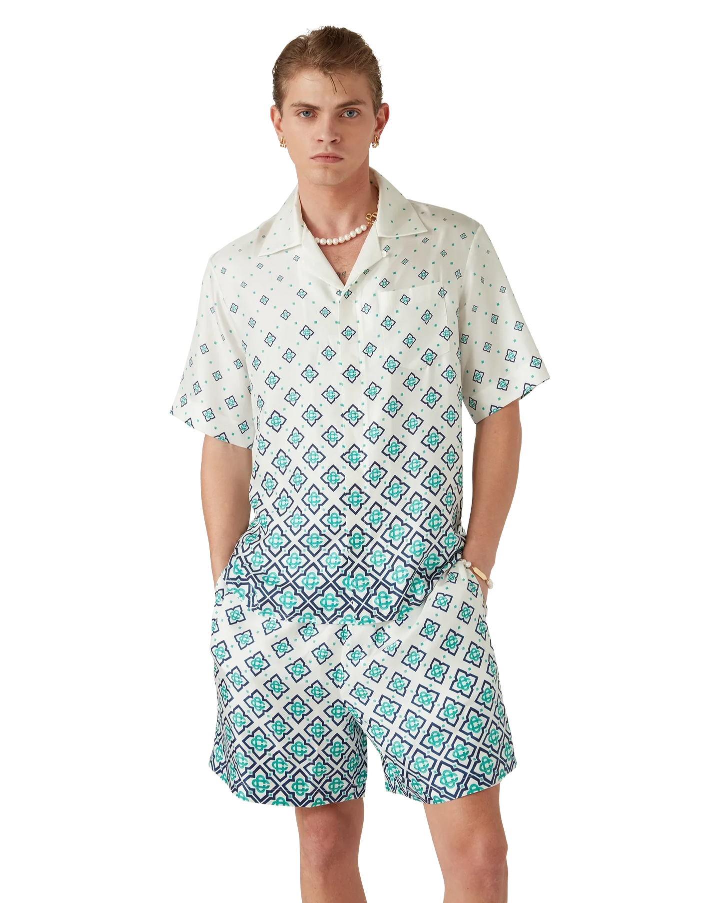 Chemise en soie à manches courtes et monogramme dégradé