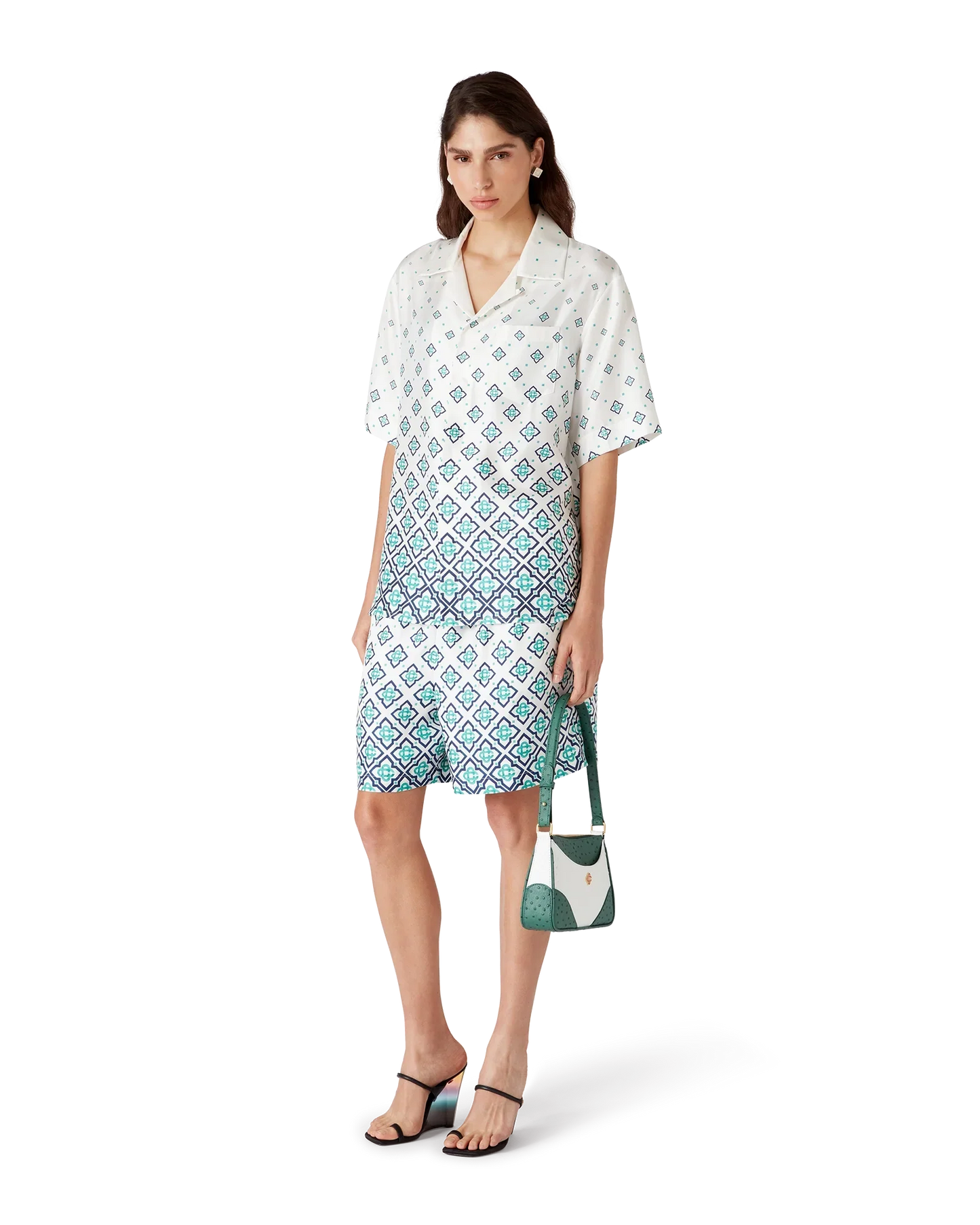Chemise en soie à manches courtes et monogramme dégradé
