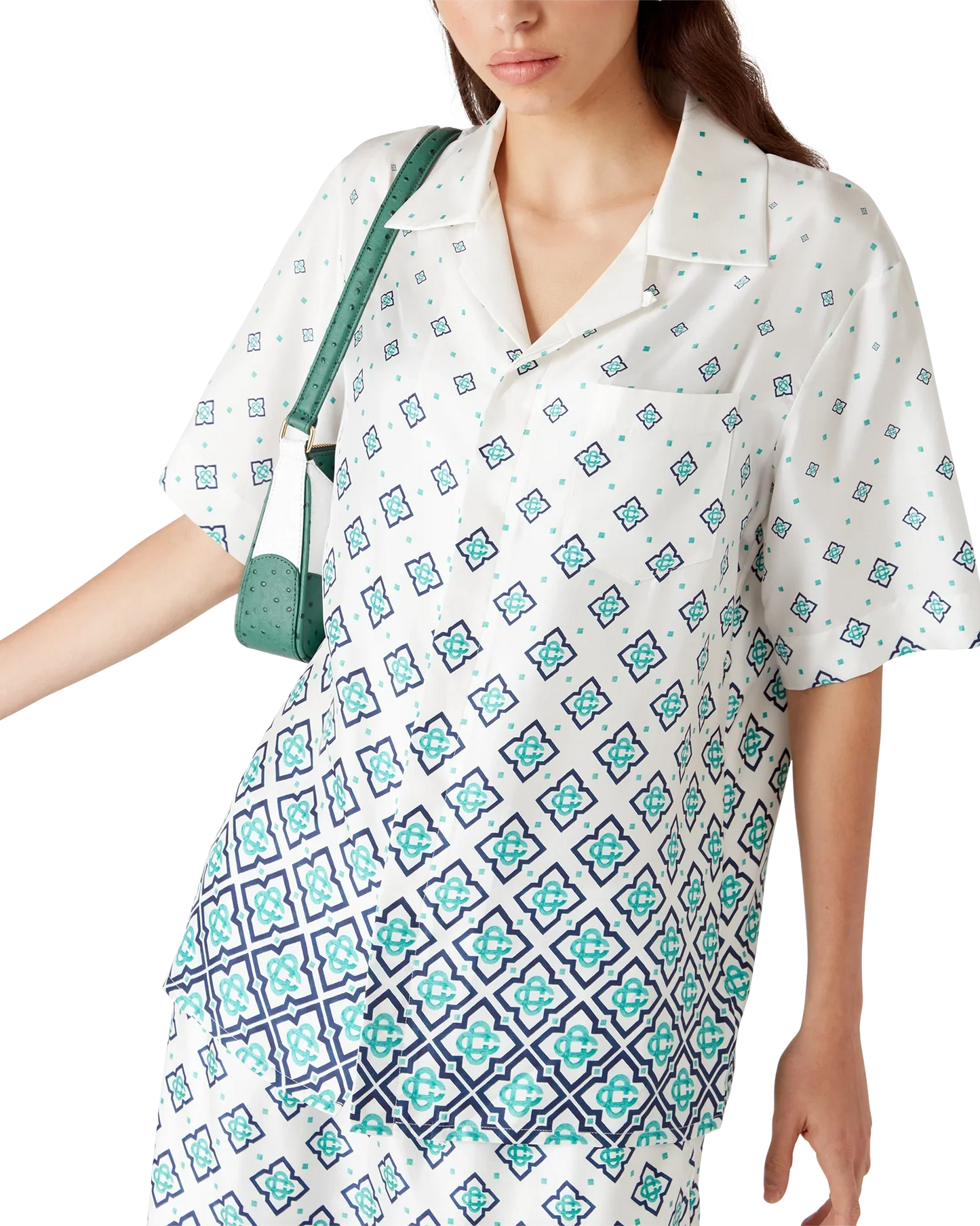 Chemise en soie à manches courtes et monogramme dégradé