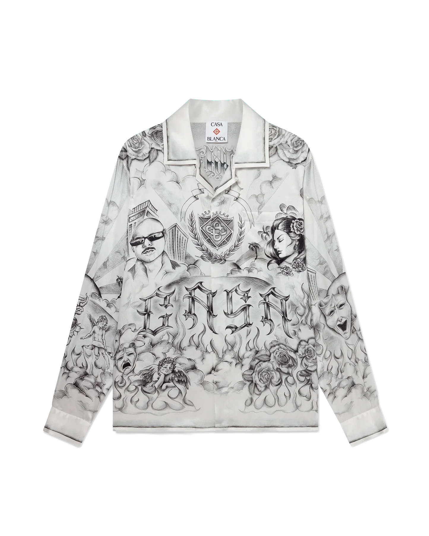 Chemise en soie à manches longues tatouage