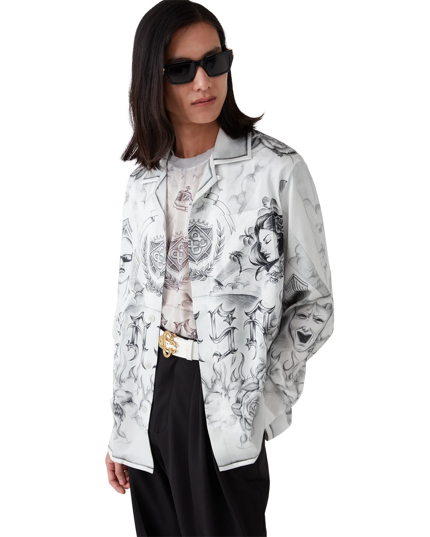 Chemise en soie à manches longues tatouage