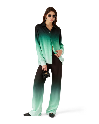 Gradient Ping Pong Jacquard Long Sleeve Silk Shirt
