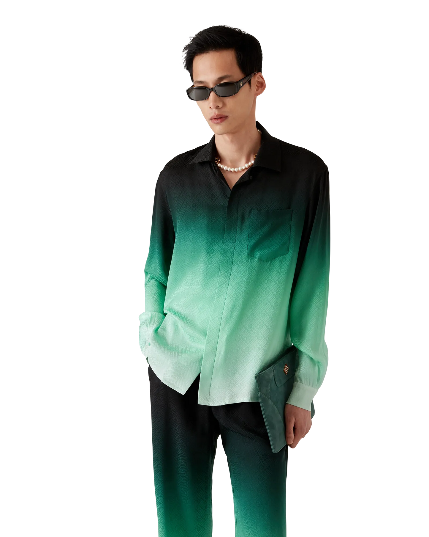 Chemise en soie à manches longues jacquard dégradé Ping Pong