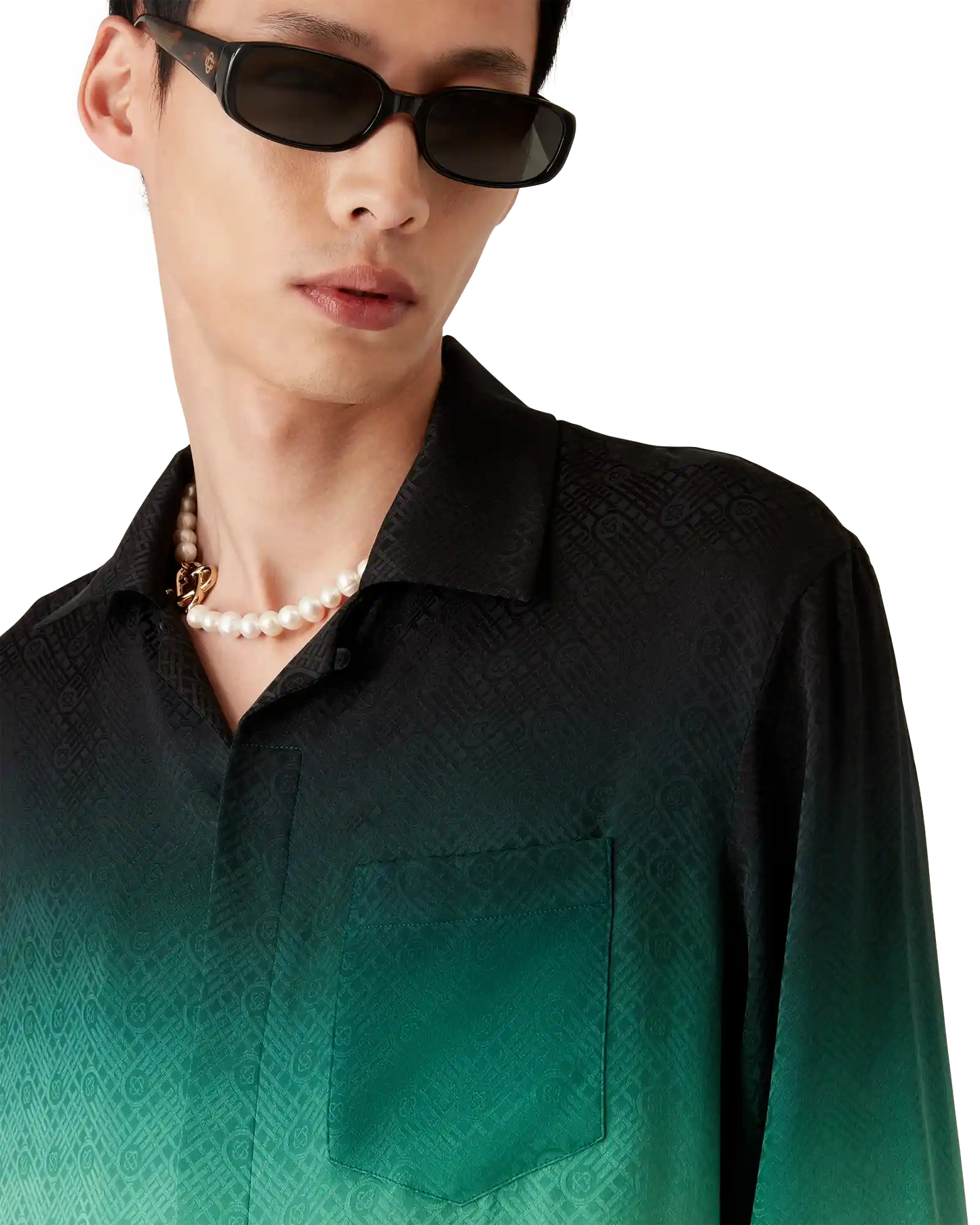Chemise en soie à manches longues jacquard dégradé Ping Pong