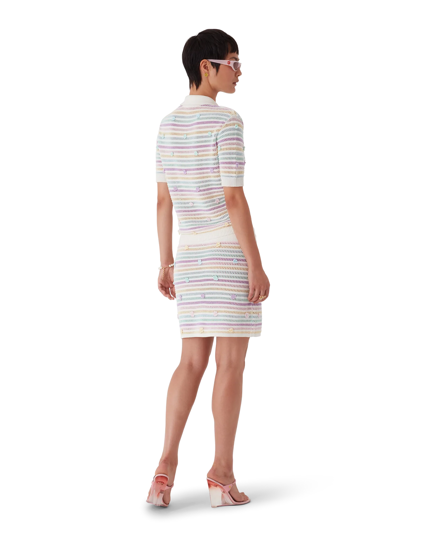 Polo fleuri en coton crocheté