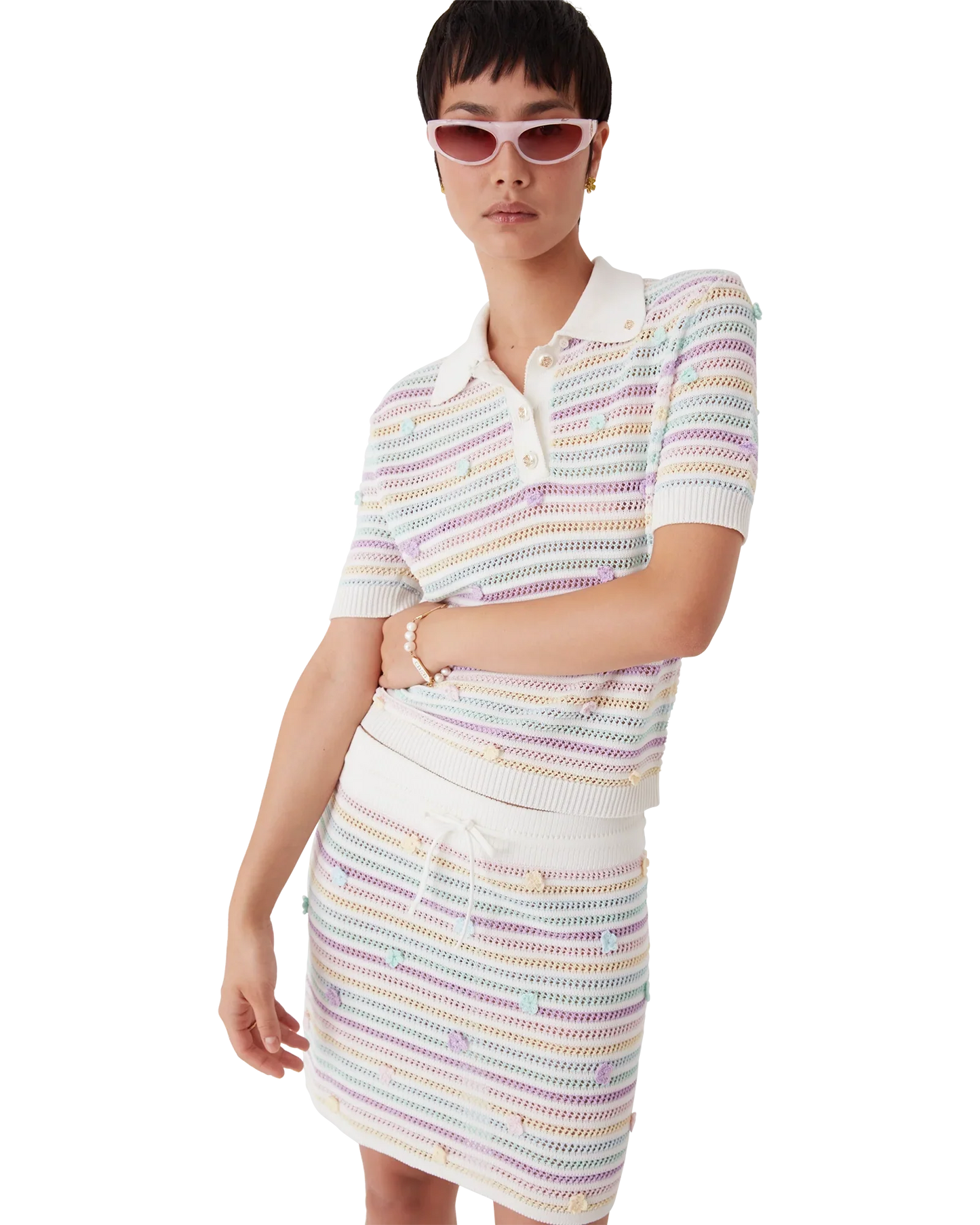 Polo fleuri en coton crocheté