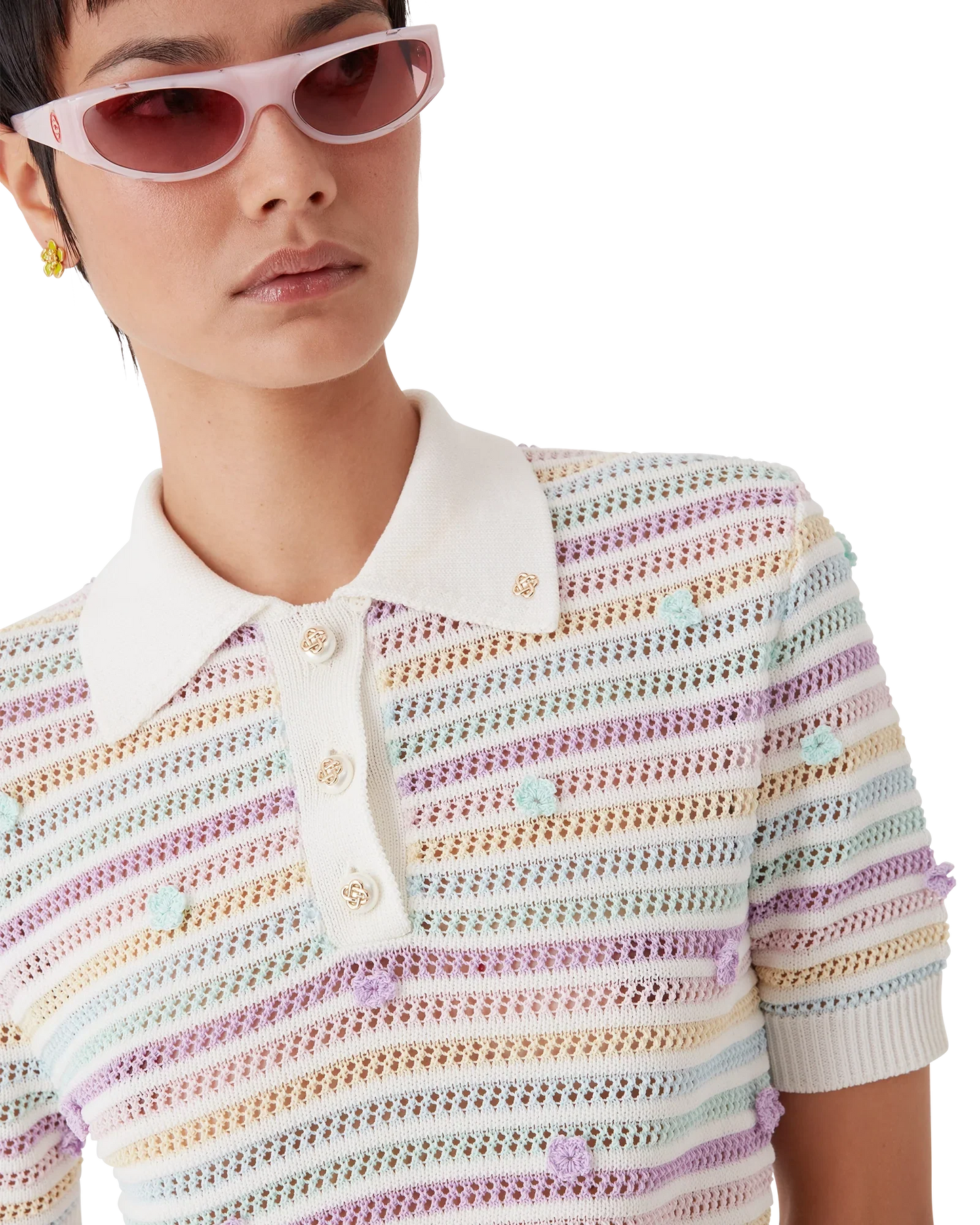 Polo fleuri en coton crocheté