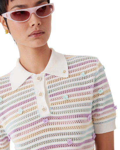 Polo fleuri en coton crocheté