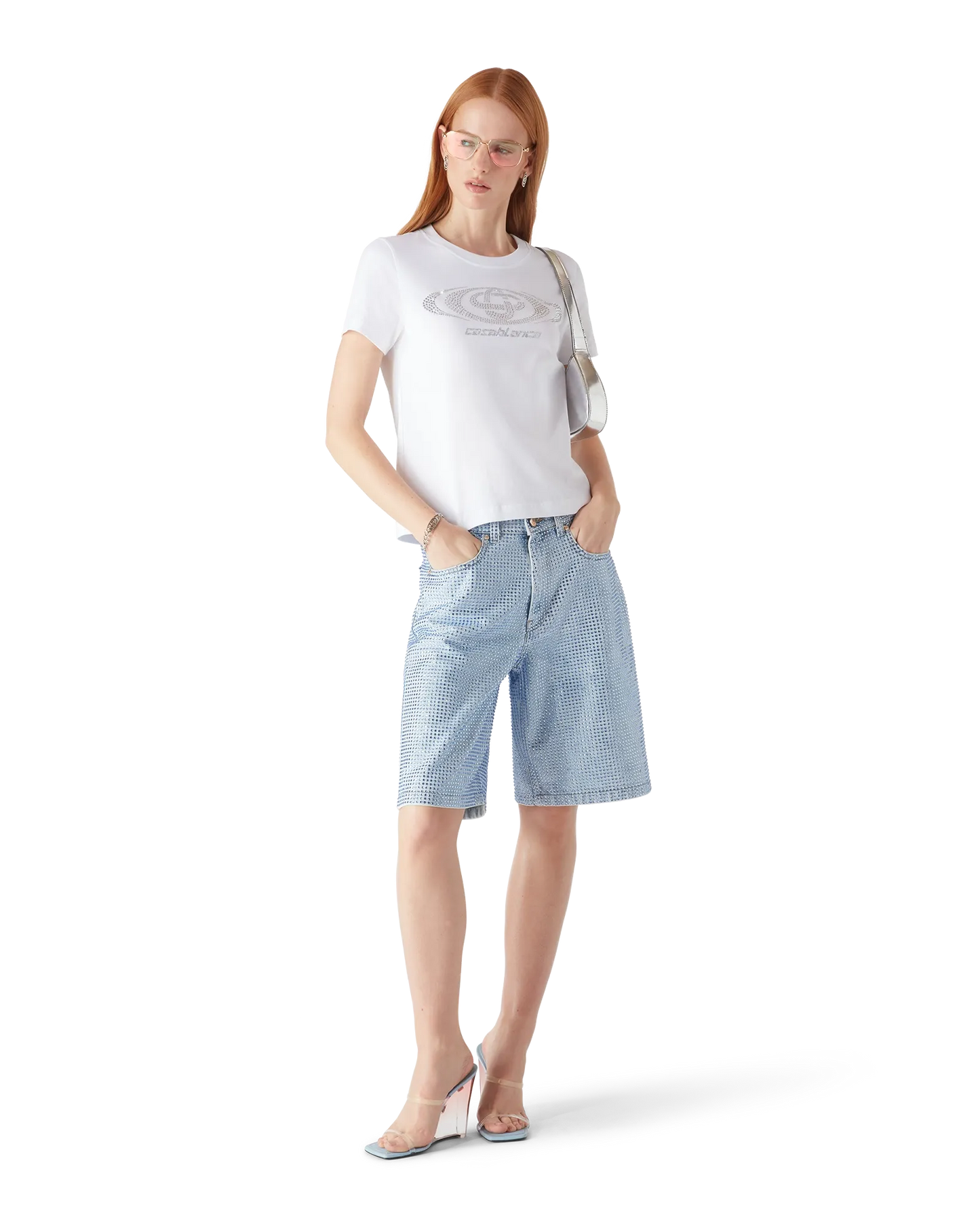 T-shirt ajusté à manches courtes avec logo Crystal déformé