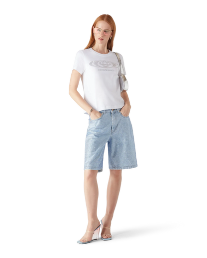 T-shirt ajusté à manches courtes avec logo Crystal déformé