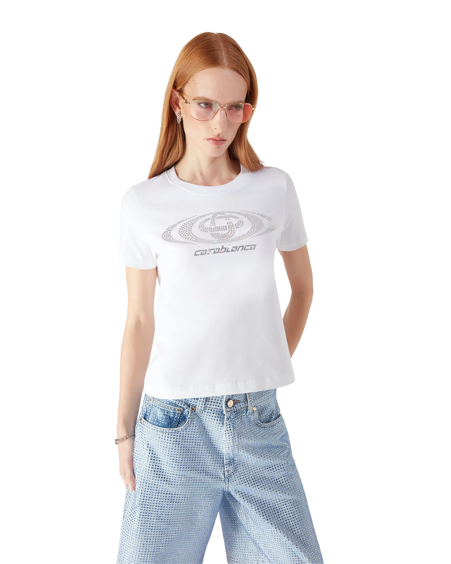 T-shirt ajusté à manches courtes avec logo Crystal déformé