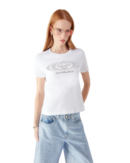 T-shirt ajusté à manches courtes avec logo Crystal déformé