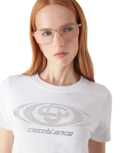 T-shirt ajusté à manches courtes avec logo Crystal déformé