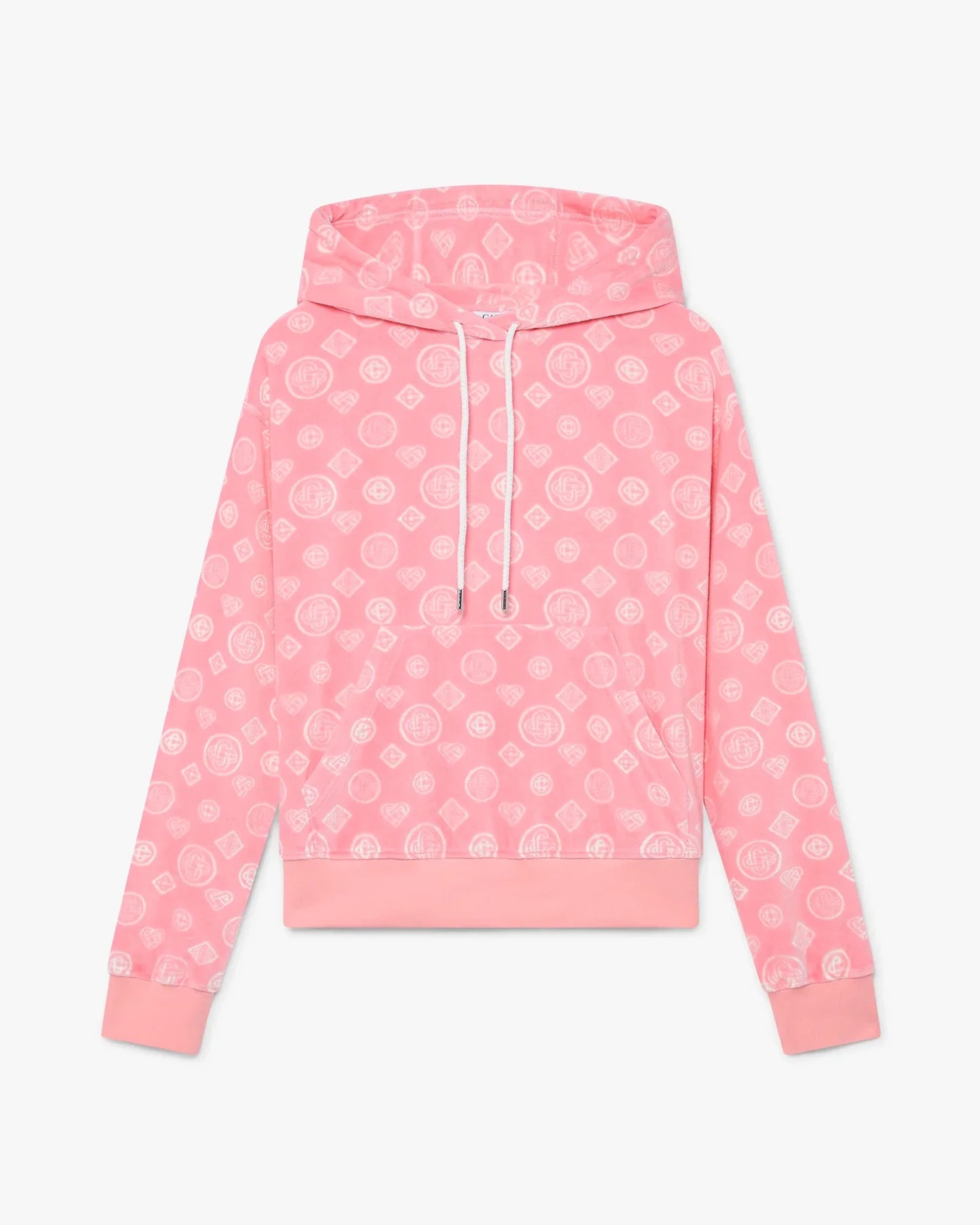 Sweat à capuche en velours rose monogrammé