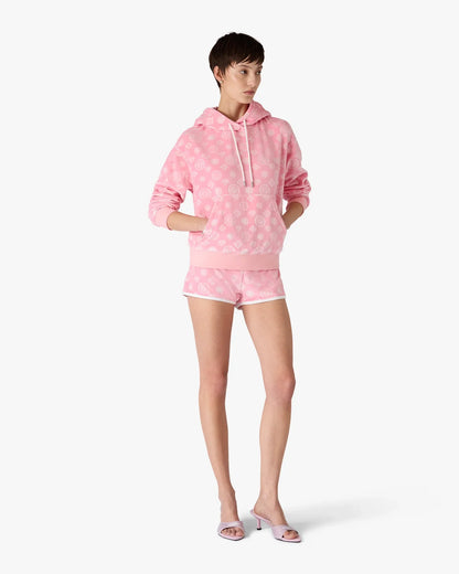 Sweat à capuche en velours rose monogrammé