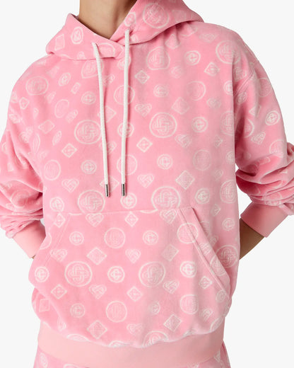 Sweat à capuche en velours rose monogrammé