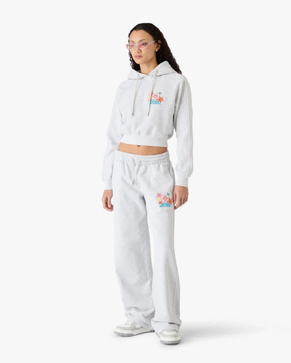 Sweat-shirt court à capuche brodé gris
