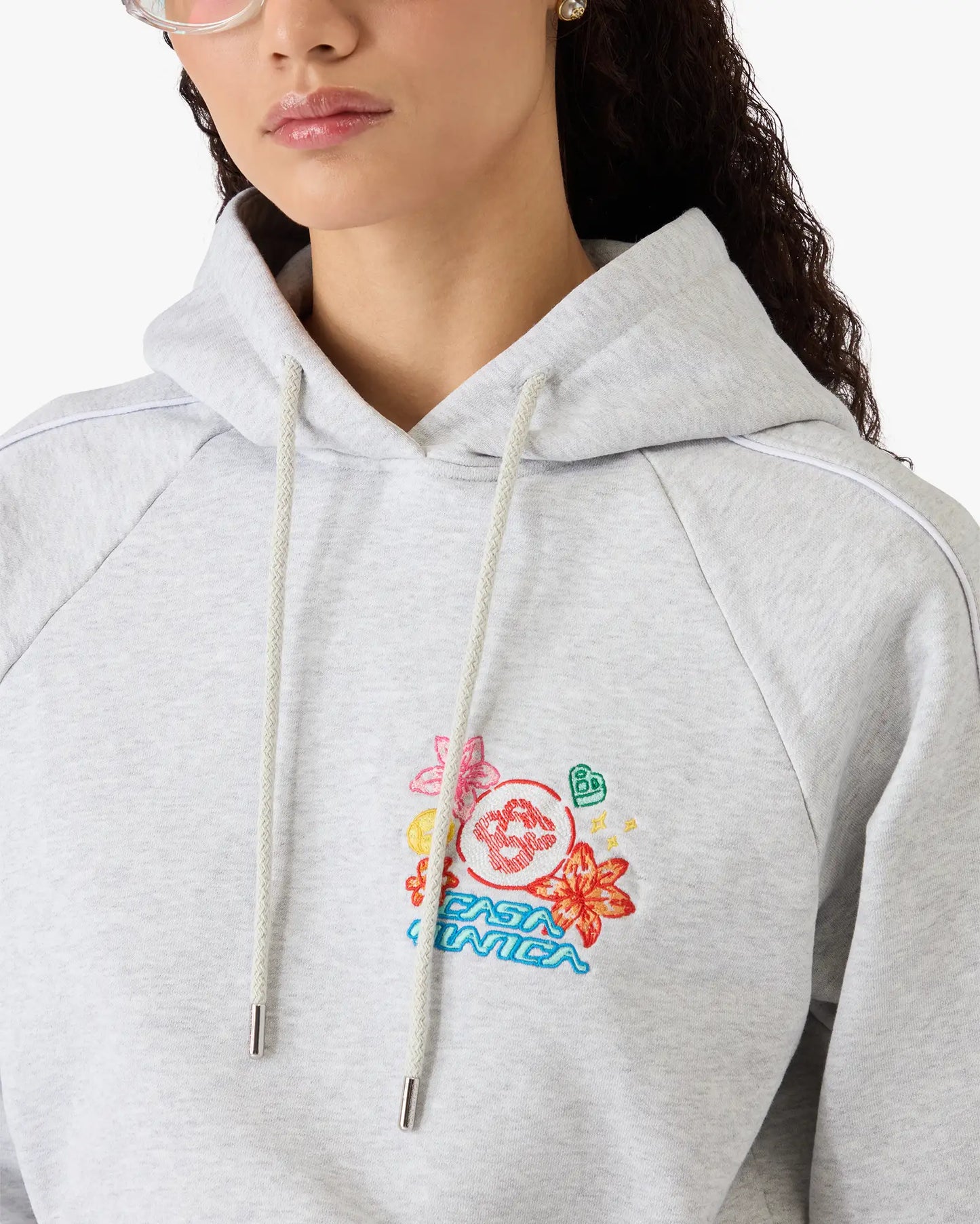 Sweat-shirt court à capuche brodé gris