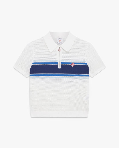 Polo en maille rayée blanc et bleu