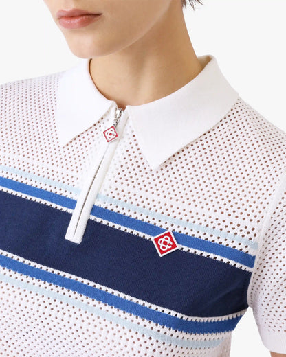 Polo en maille rayée blanc et bleu