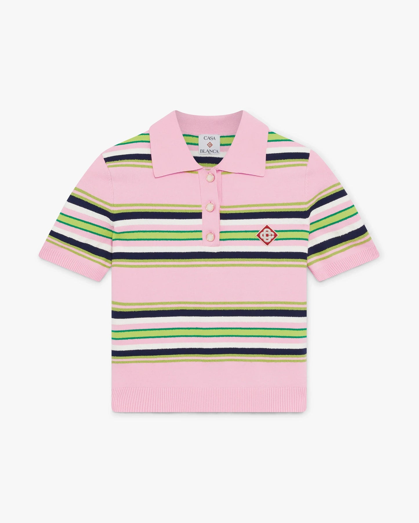 Polo ajusté à rayures roses et vertes