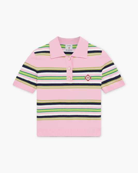 Pink & Green Striped Fitted Polo Shirt