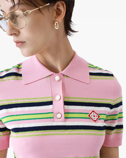 Polo ajusté à rayures roses et vertes