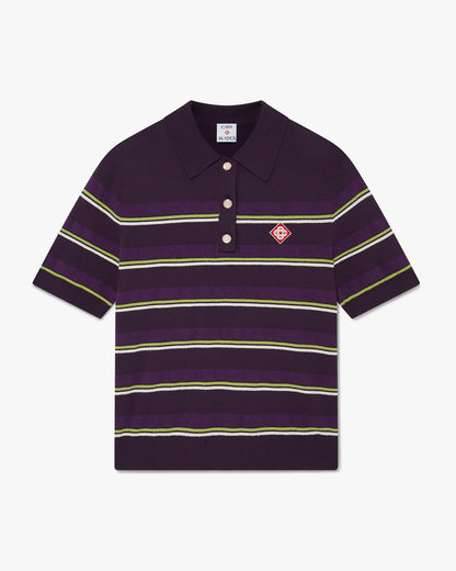 Polo ajusté à rayures violettes et vertes