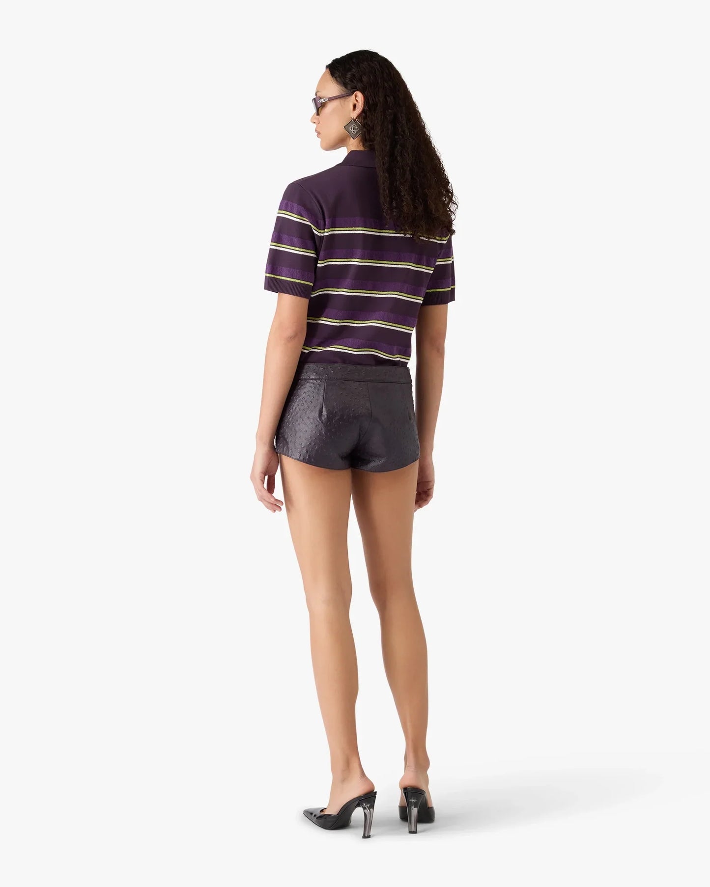 Polo ajusté à rayures violettes et vertes