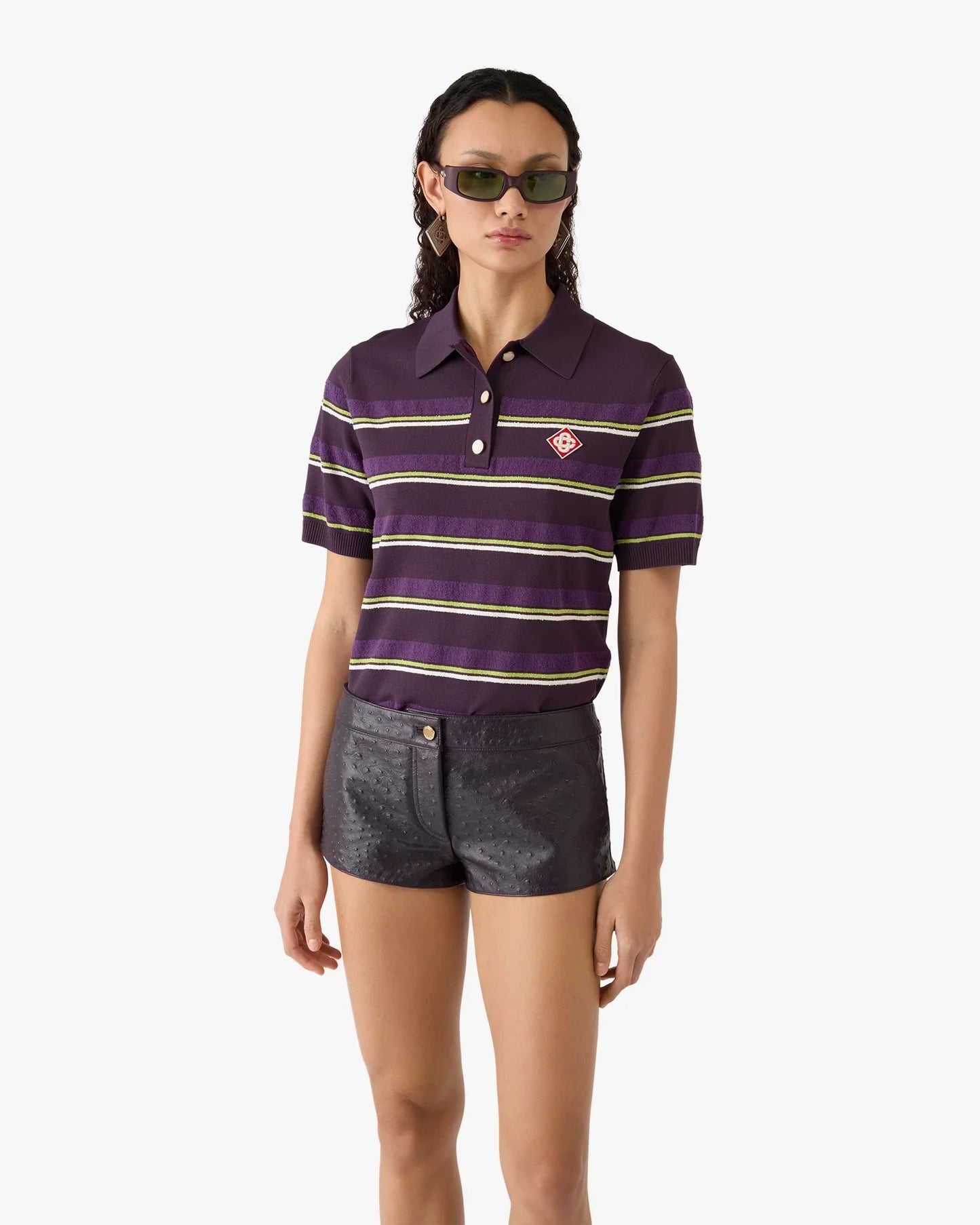 Polo ajusté à rayures violettes et vertes